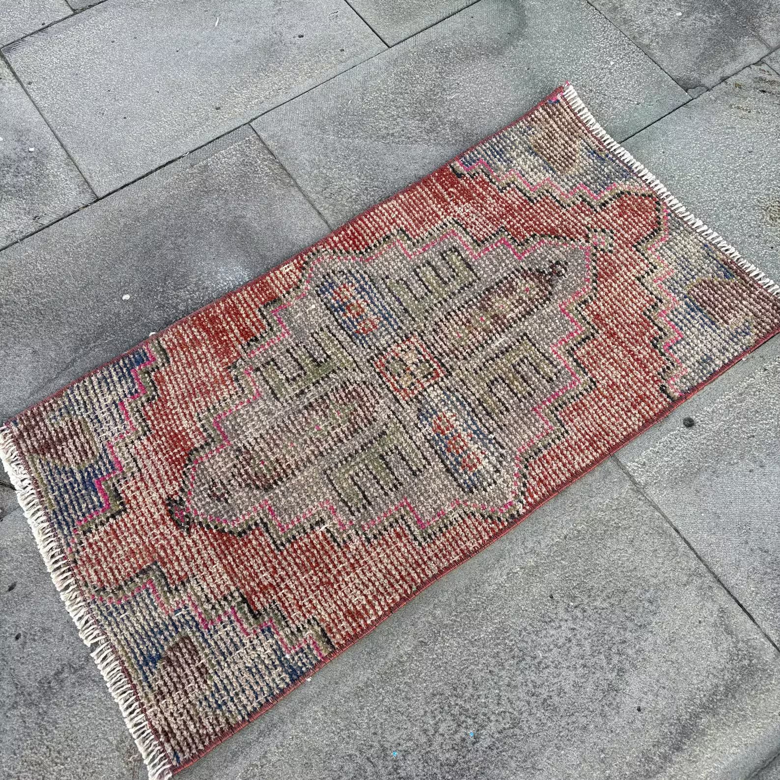 Vintage Turkish Mini Rug 1.3 x 2.5 ft