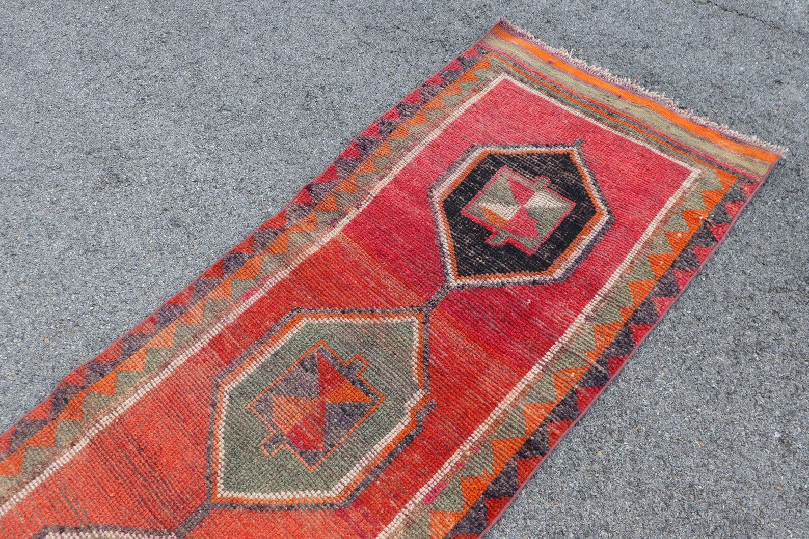 Vintage Turkish Runner Rug 2.9 x 9.8 ft