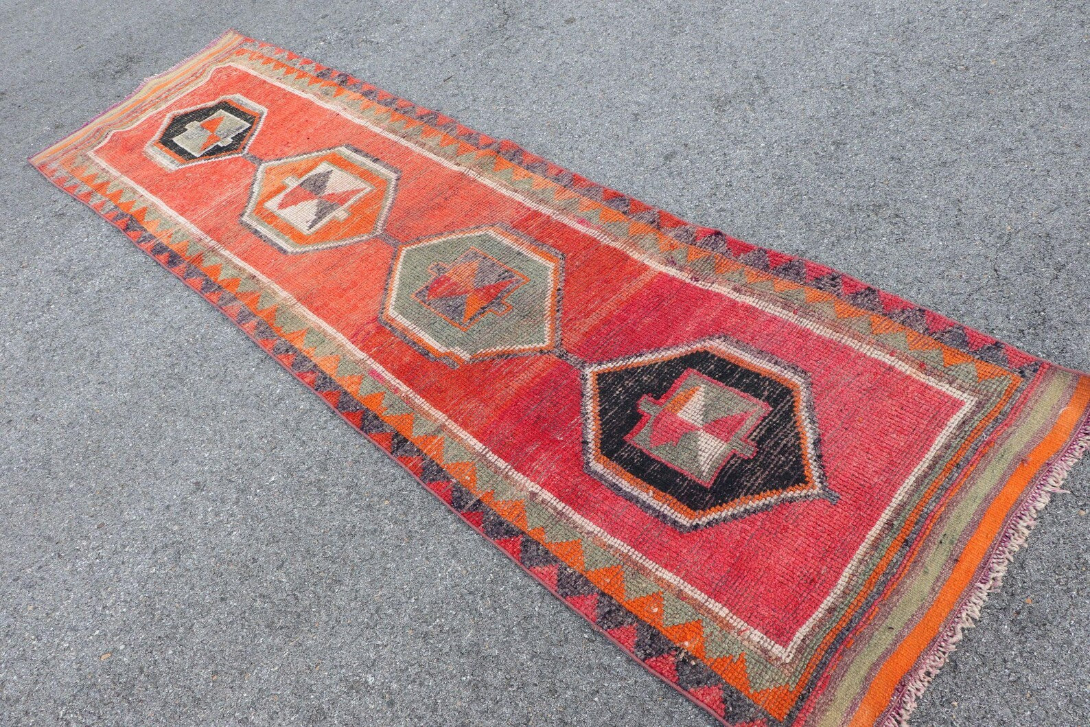 Vintage Turkish Runner Rug 2.9 x 9.8 ft