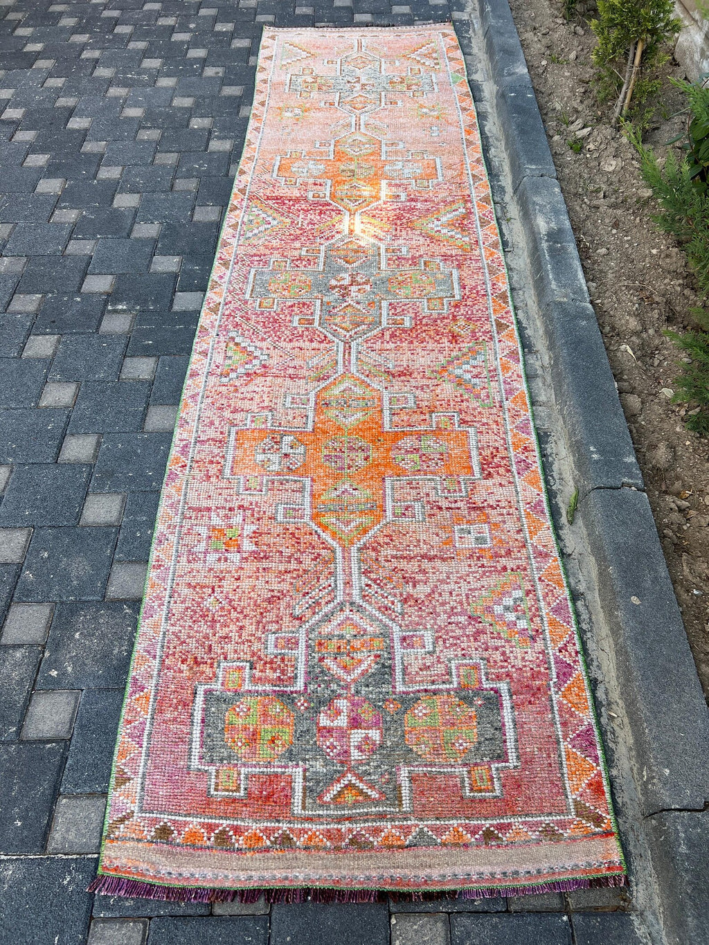 Vintage Turkish Runner Rug 2.8 x 12.6 ft