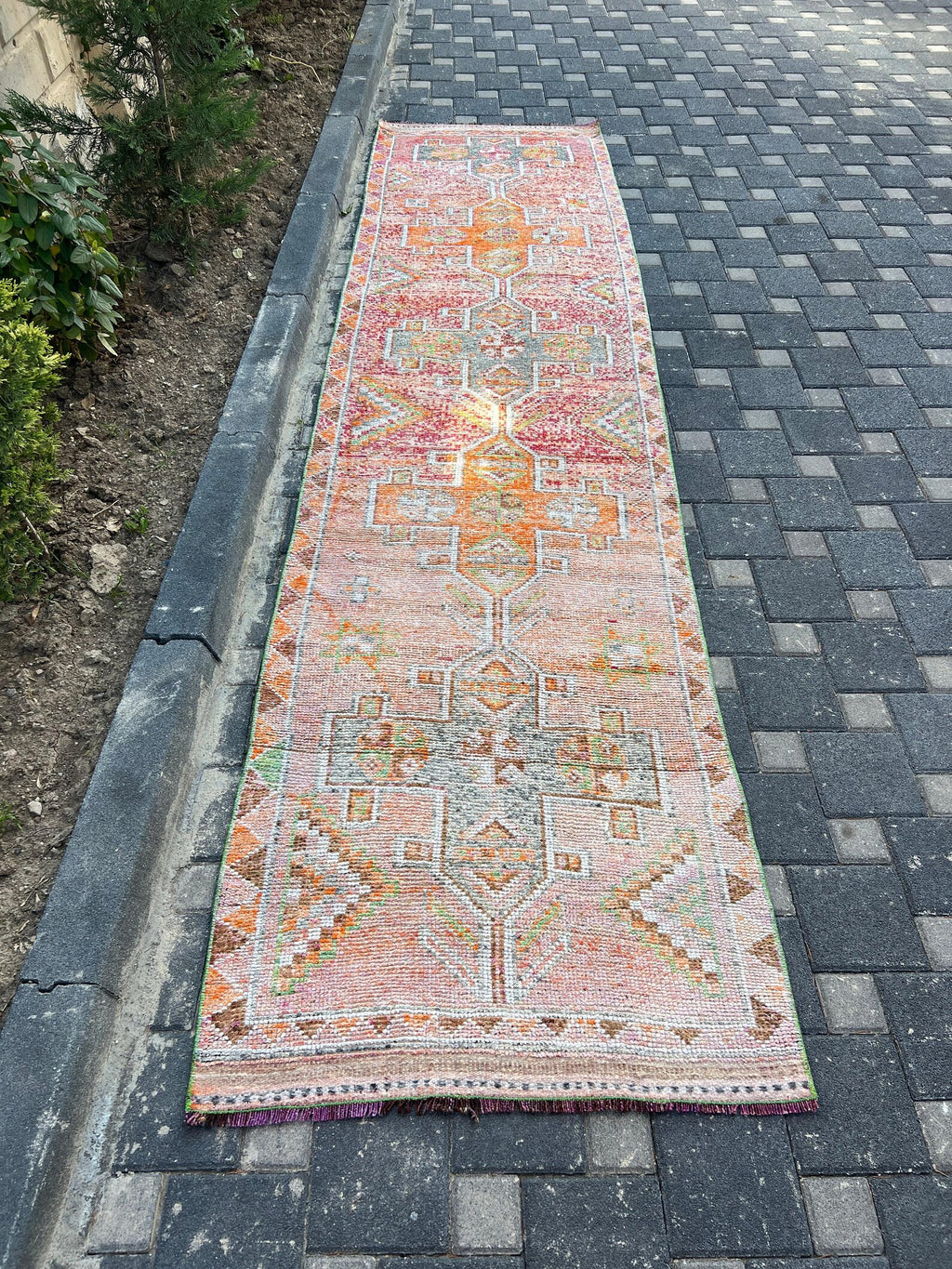 Vintage Turkish Runner Rug 2.8 x 12.6 ft