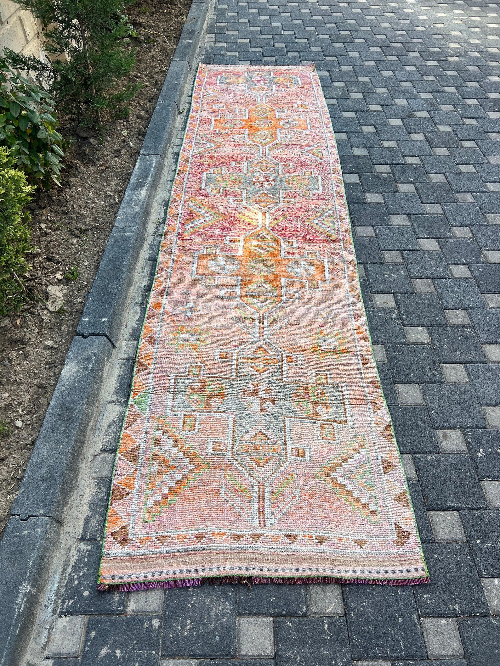 Vintage Turkish Runner Rug 2.8 x 12.6 ft