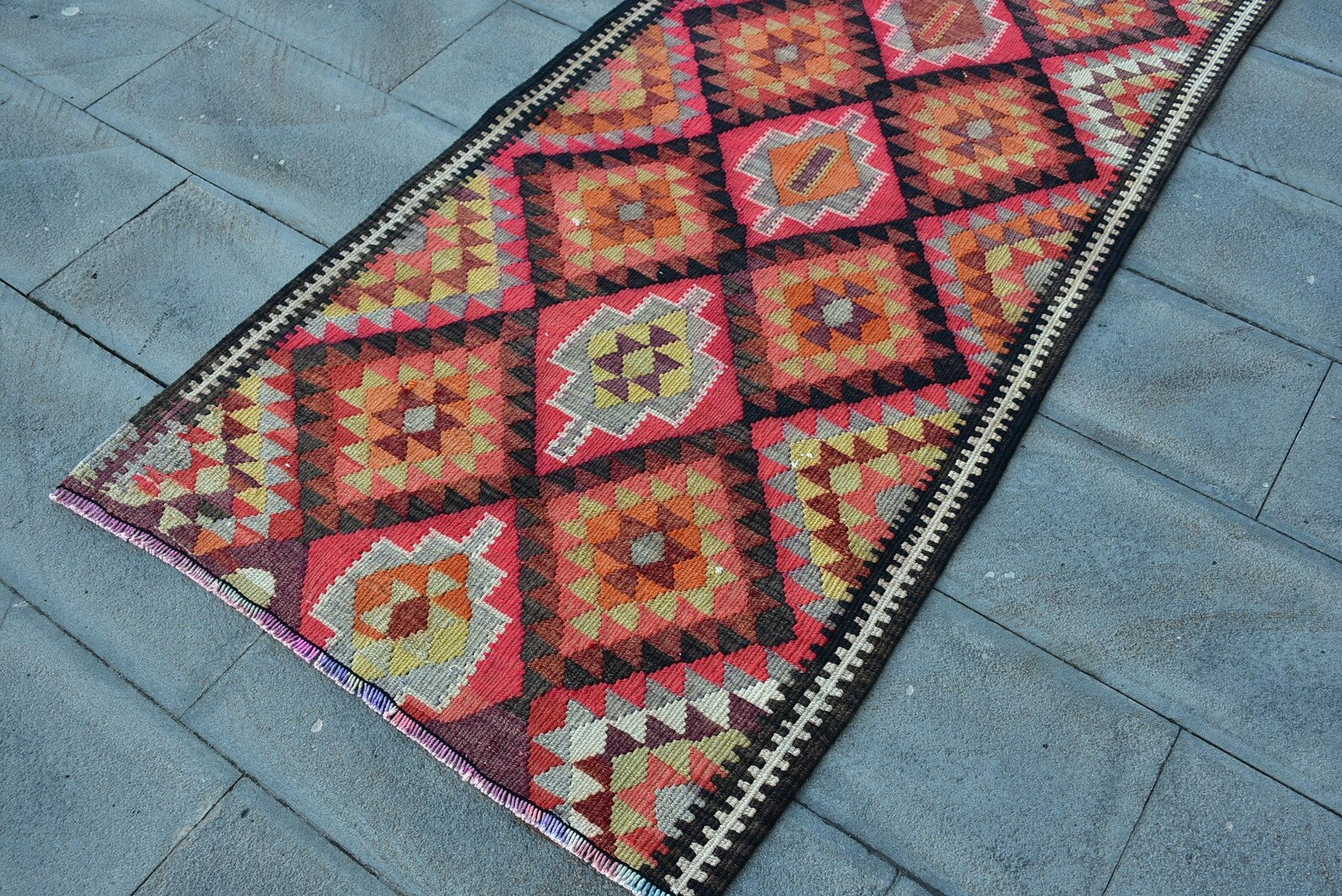 Vintage Turkish Runner Rug 3.1 x 9.4 ft