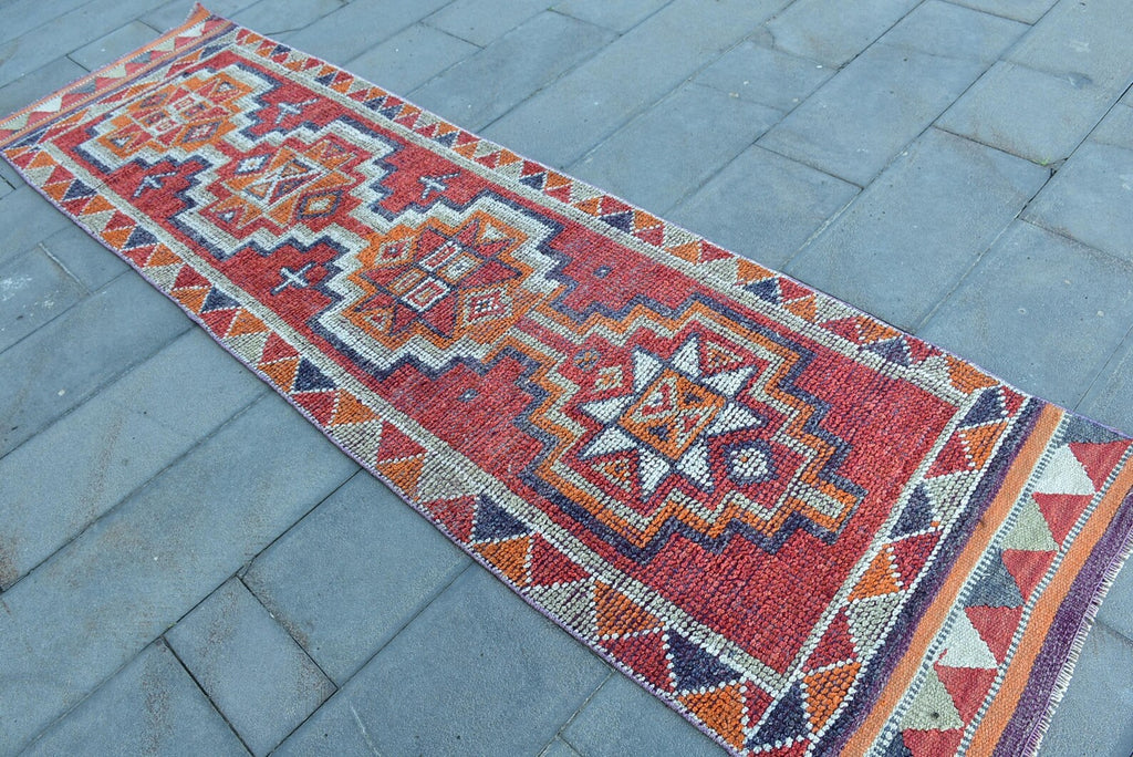 Vintage Turkish Runner Rug 2.8 x 9.7 ft
