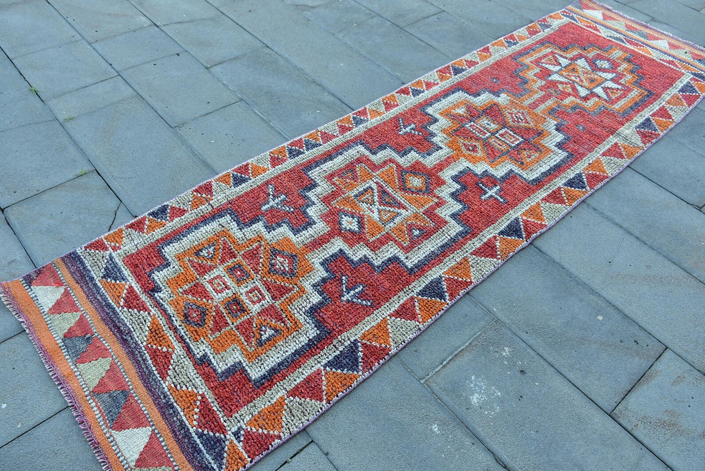 Vintage Turkish Runner Rug 2.8 x 9.7 ft
