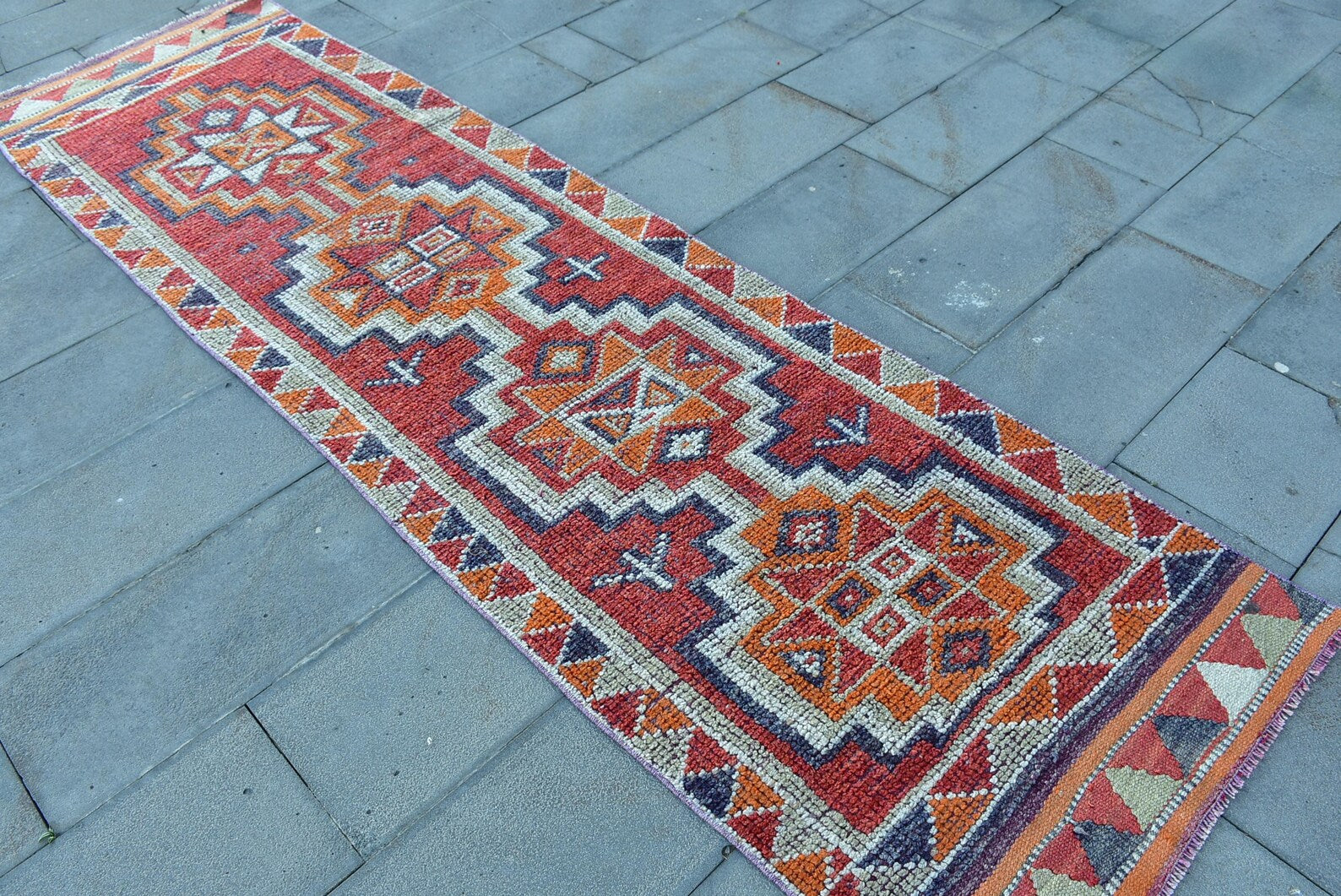 Vintage Turkish Runner Rug 2.8 x 9.7 ft