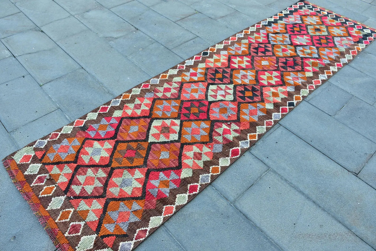 Vintage Turkish Runner Rug 2.6 x 9.4 ft