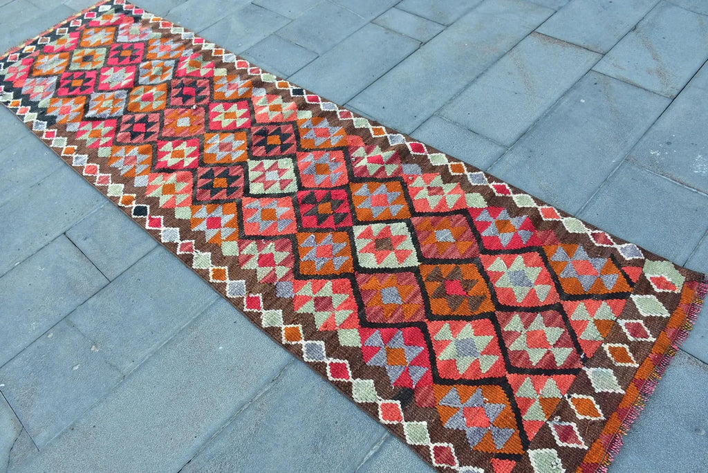 Vintage Turkish Runner Rug 2.6 x 9.4 ft