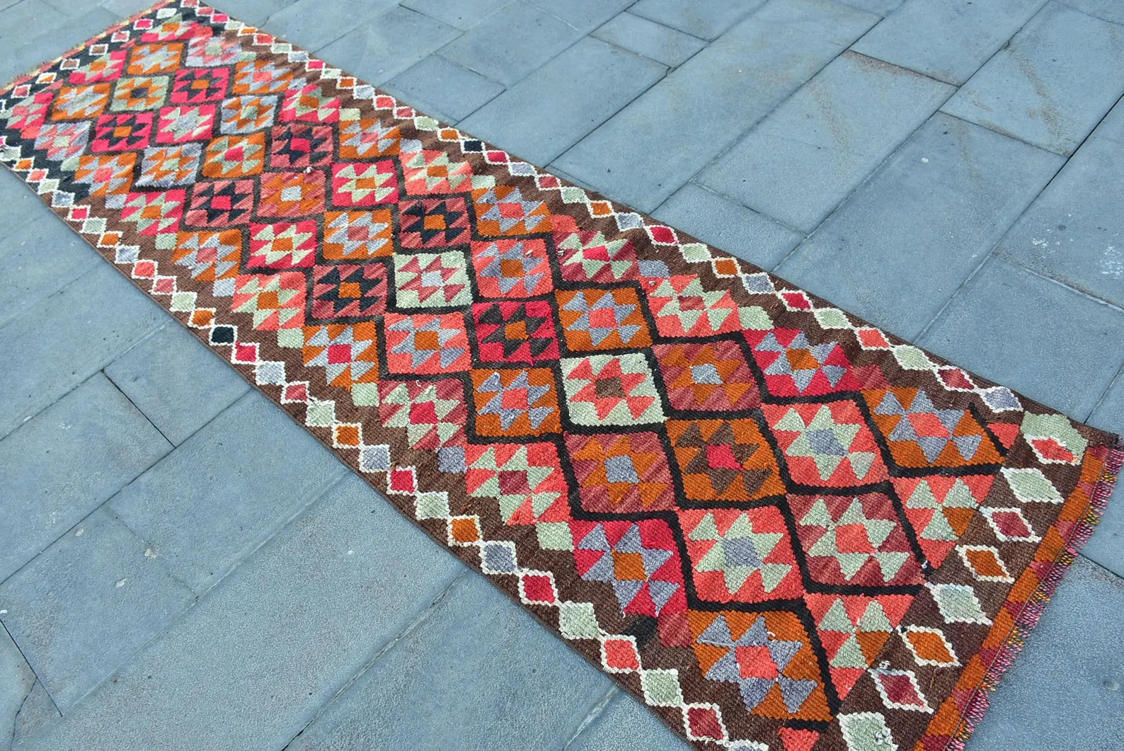 Vintage Turkish Runner Rug 2.6 x 9.4 ft