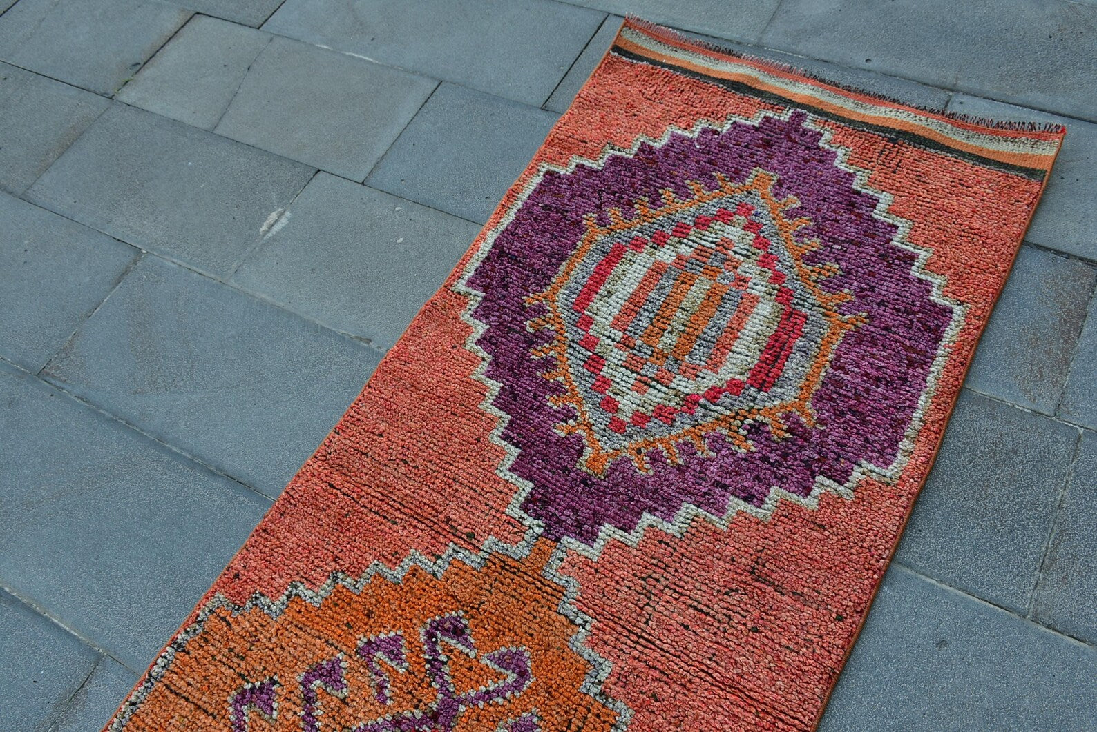 Vintage Turkish Runner Rug 2.7 x 9.9 ft