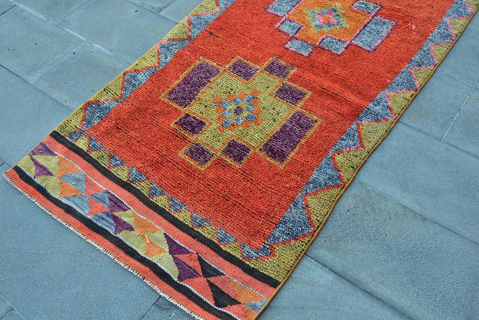 Vintage Turkish Runner Rug 3.2 x 9.8 ft