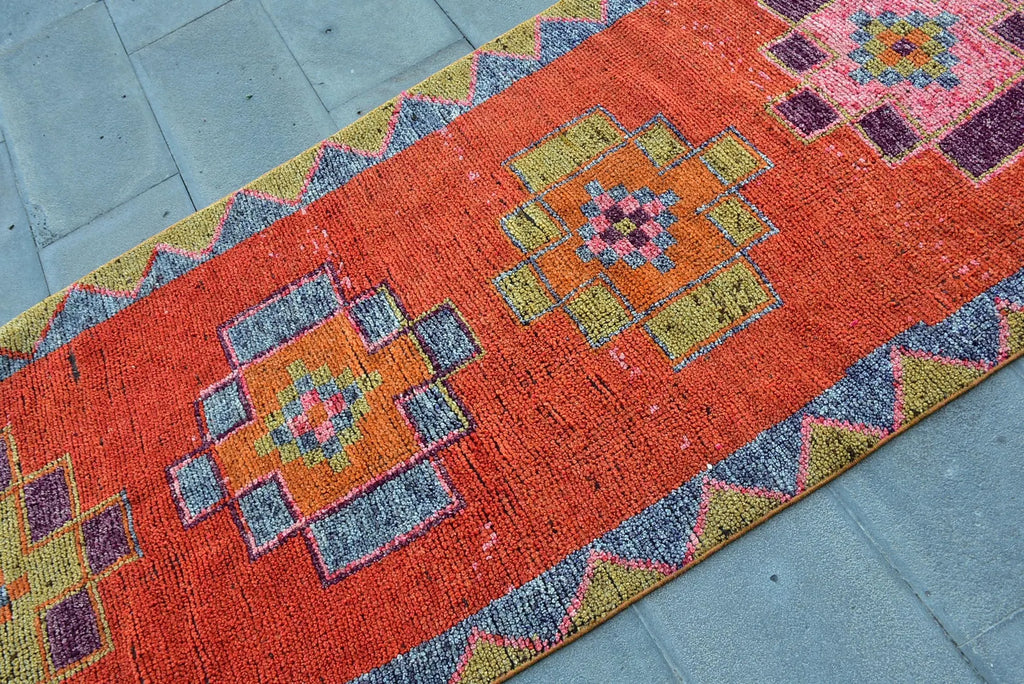 Vintage Turkish Runner Rug 3.2 x 9.8 ft