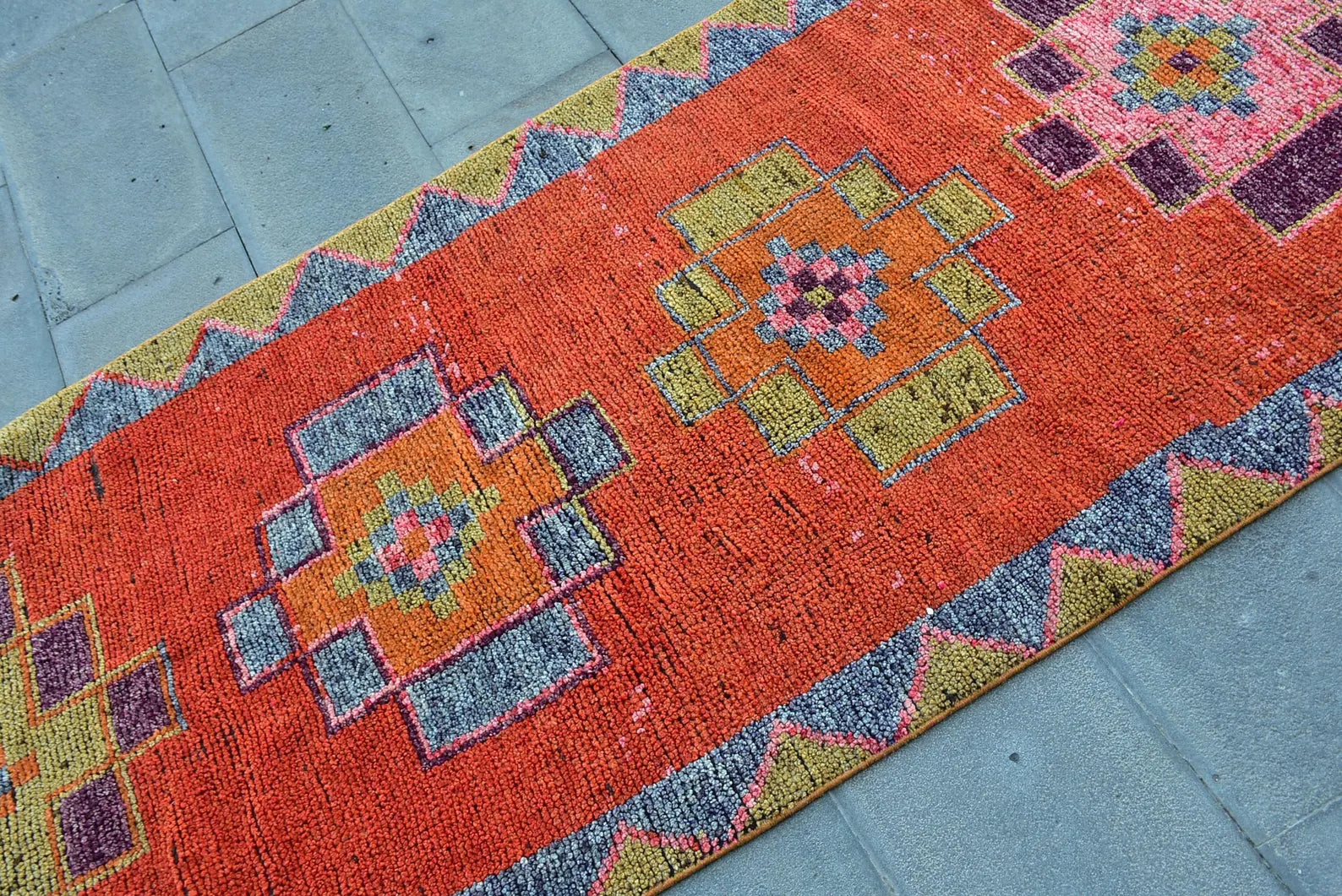 Vintage Turkish Runner Rug 3.2 x 9.8 ft