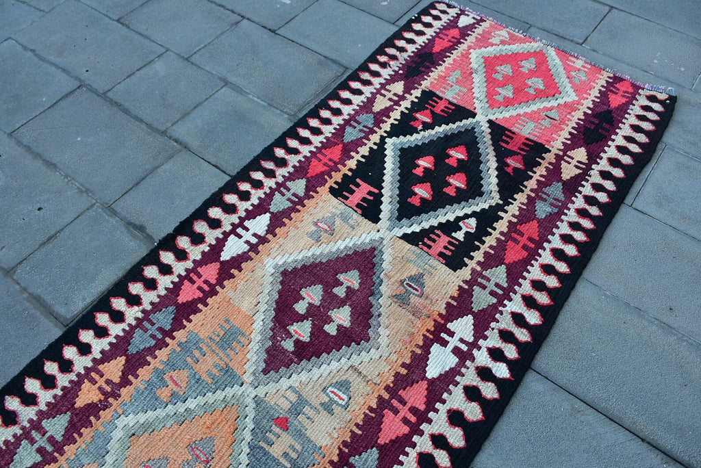 Vintage Turkish Runner Rug 3 x 9.8 ft