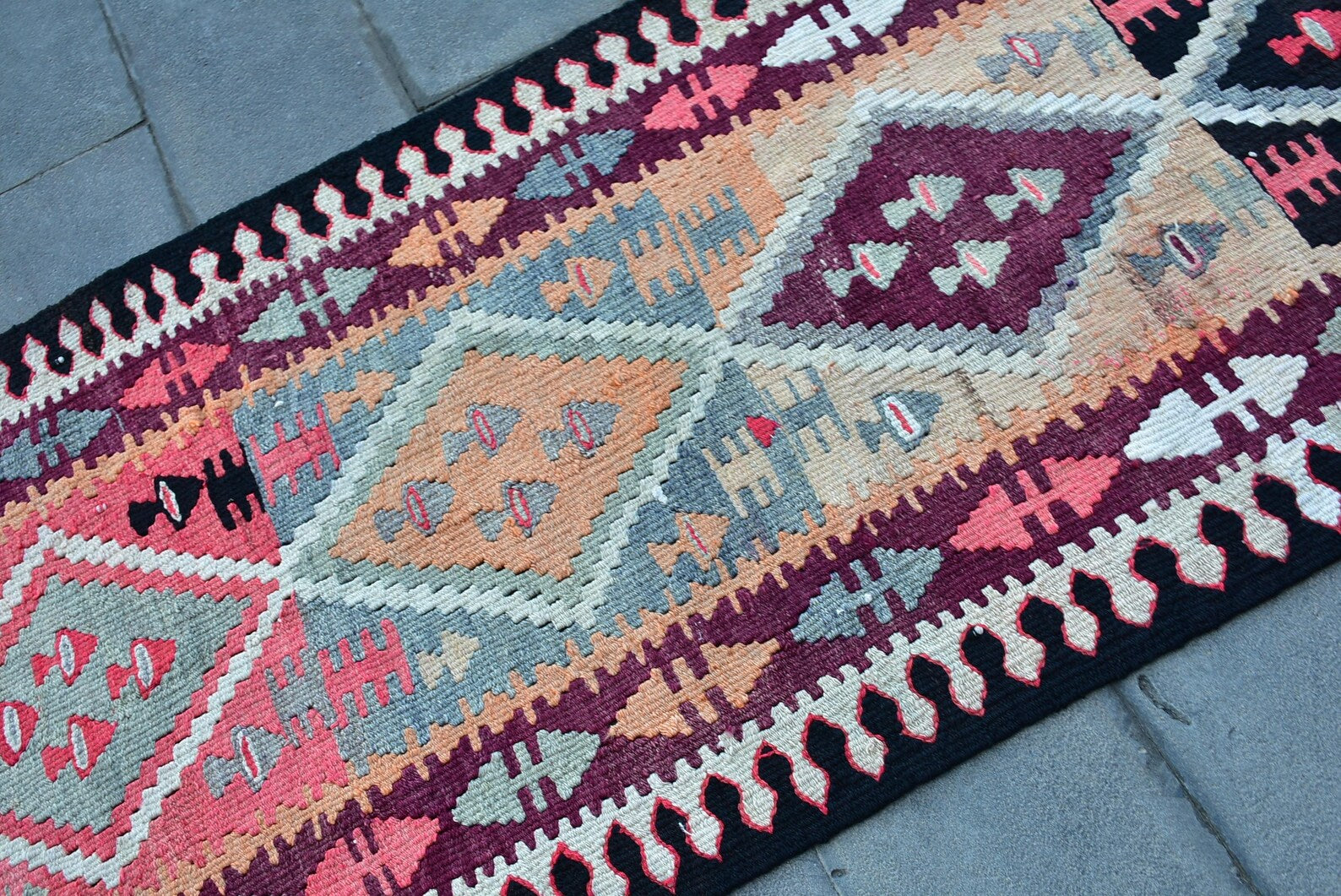 Vintage Turkish Runner Rug 3 x 9.8 ft