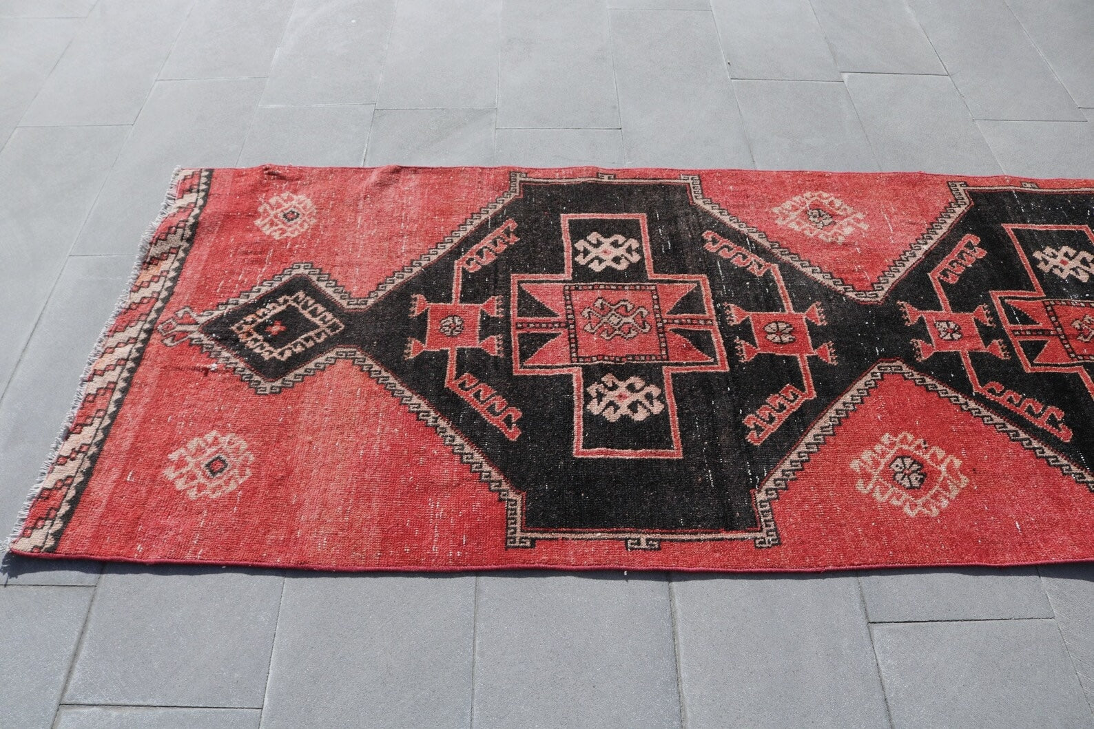 Vintage Turkish Runner Rug 3.3 x 12.4 ft