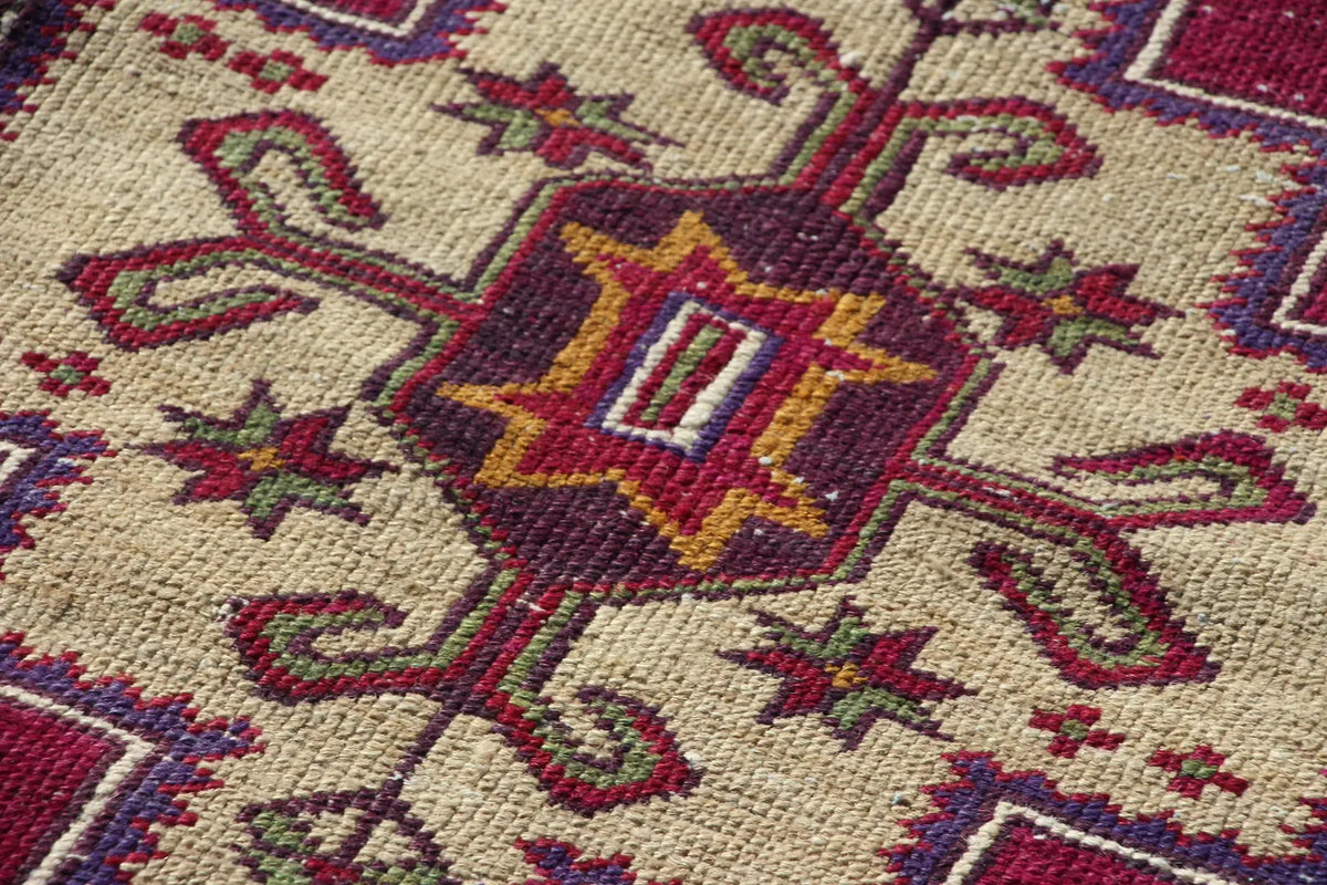 Vintage Turkish Accent Area rug 3.5 x 6.8 ft