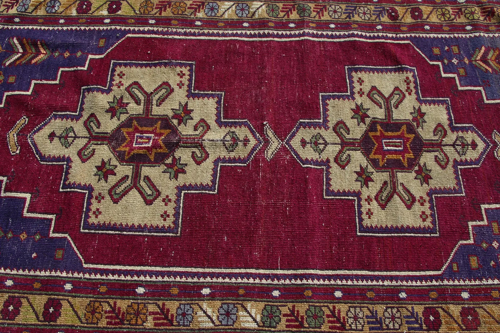 Vintage Turkish Accent Area rug 3.5 x 6.8 ft