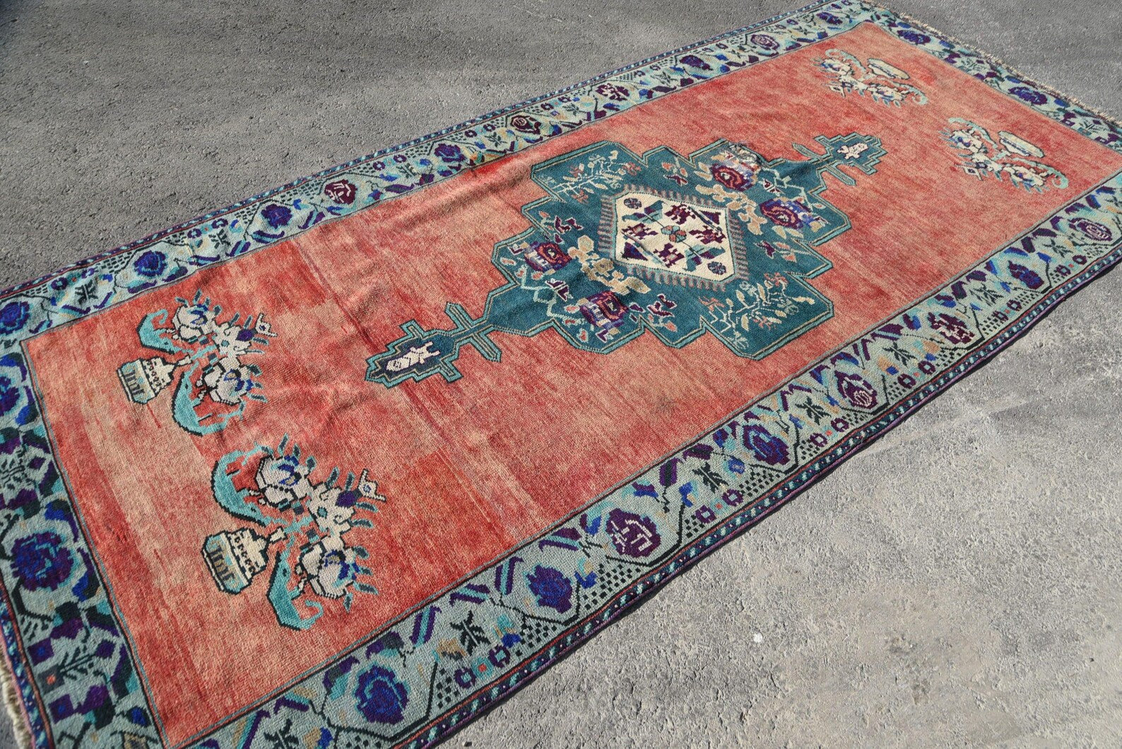 XL Vintage Turkish Accent Area rug 4.8 x 10.3 ft