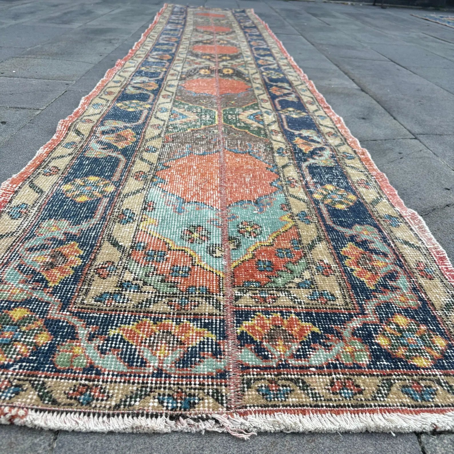 Vintage Turkish Runner Rug 2.1 x 12.6 ft