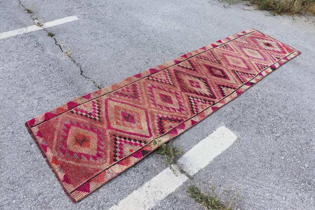 Vintage Turkish Runner Rug 2.6 x 10 ft