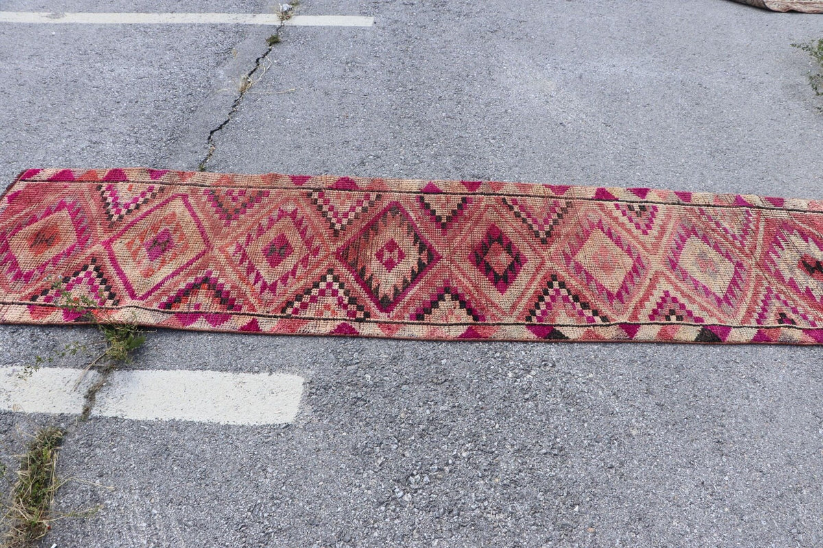 Vintage Turkish Runner Rug 2.6 x 10 ft