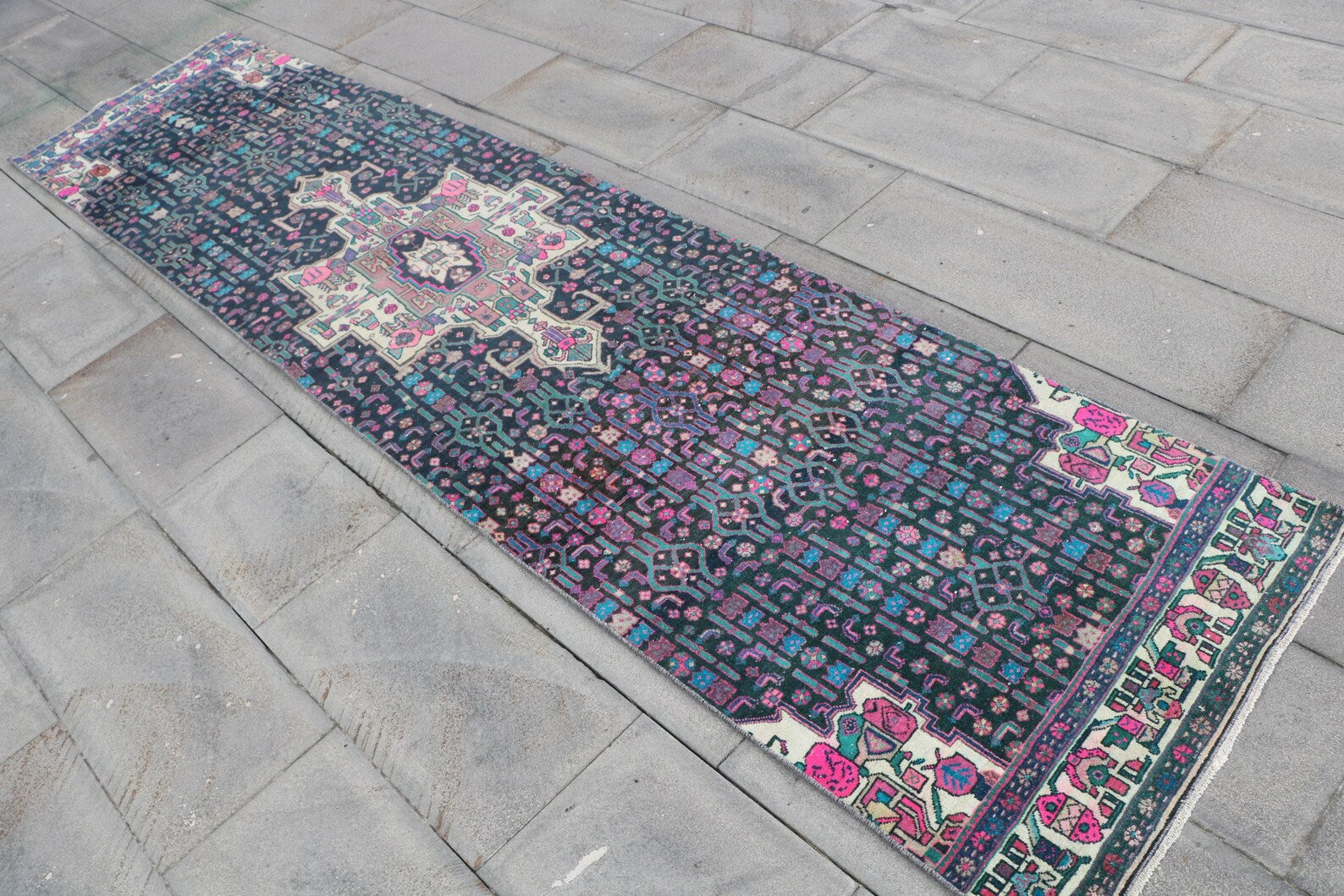 Vintage Persian Runner Rug 2.6 x 10.9 ft