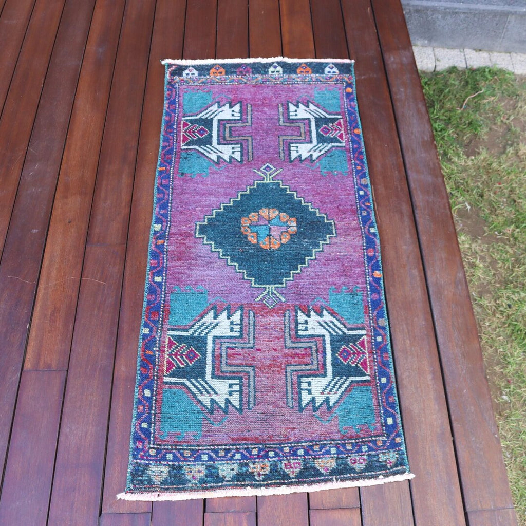 Vintage Turkish Mini Rug 1.6 x 3.8 ft
