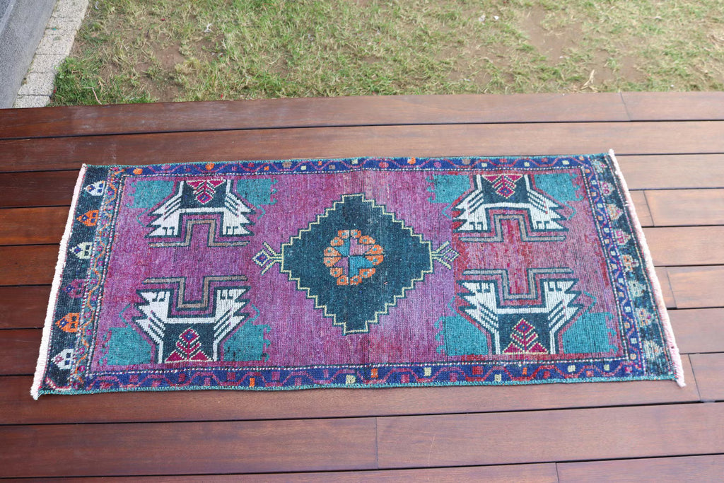 Vintage Turkish Mini Rug 1.6 x 3.8 ft