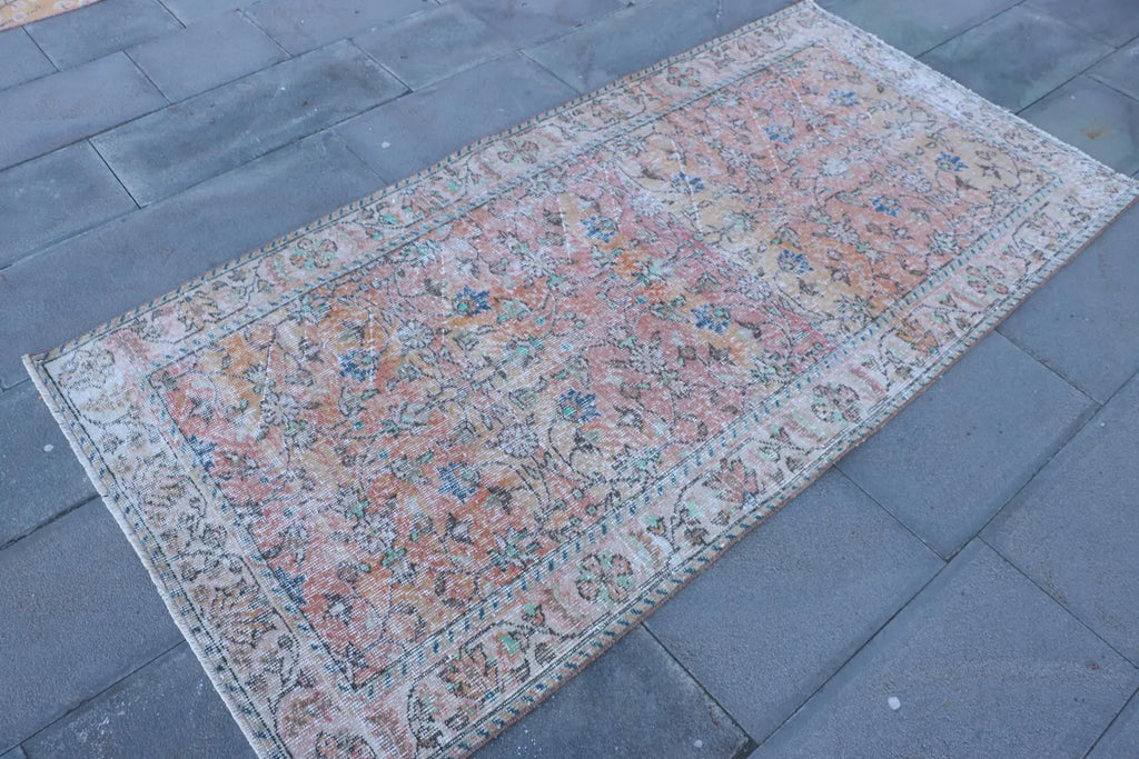 Vintage Turkish Accent Area rug 3.4 x 6.8 ft