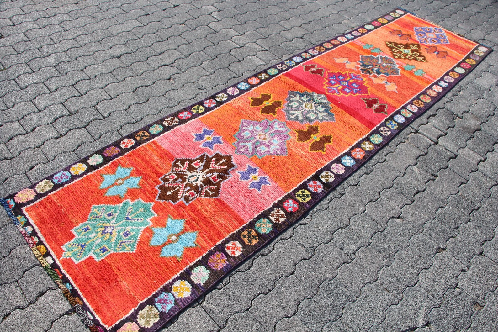 Vintage Turkish Runner Rug 2.6 x 9.6 ft