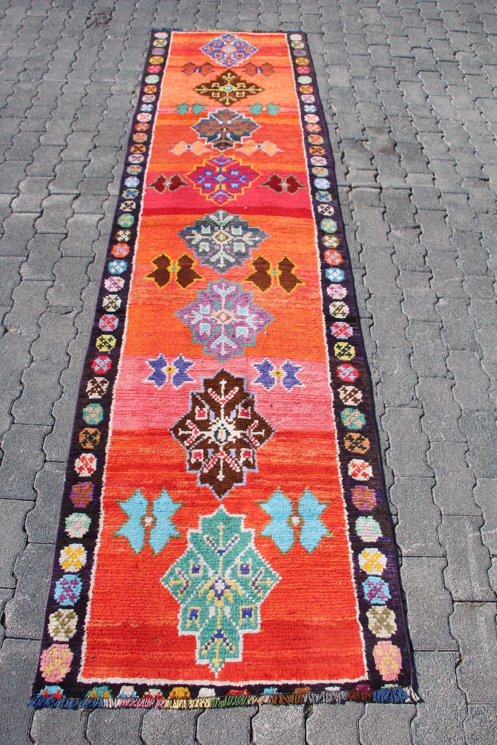 Vintage Turkish Runner Rug 2.6 x 9.6 ft