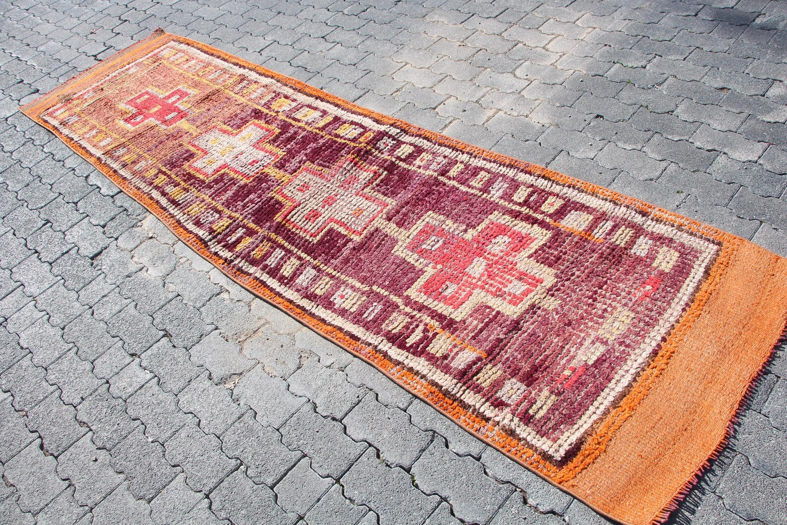 Vintage Turkish Runner Rug 2.7 x 10.2 ft