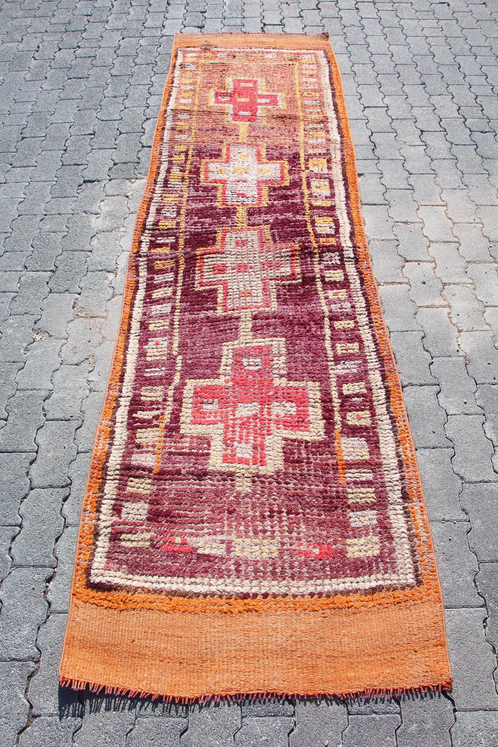 Vintage Turkish Runner Rug 2.7 x 10.2 ft