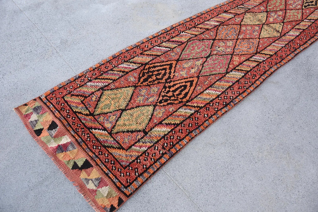 Vintage Turkish Runner Rug 2.7 x 13.3 ft