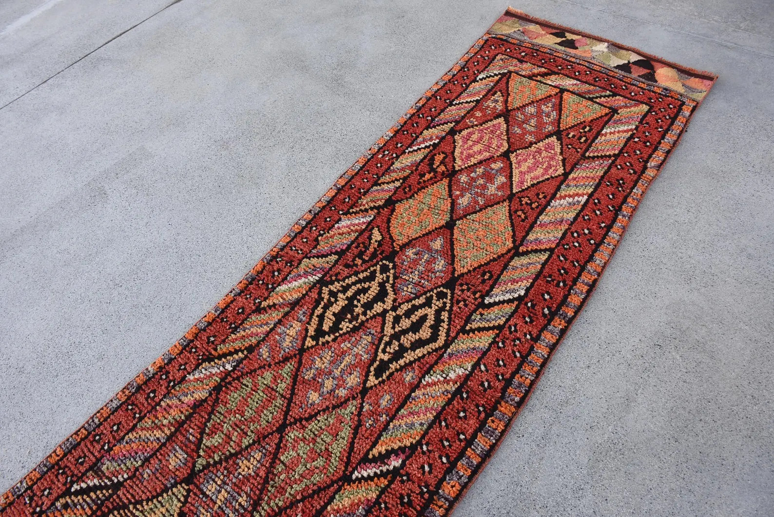Vintage Turkish Runner Rug 2.7 x 13.3 ft