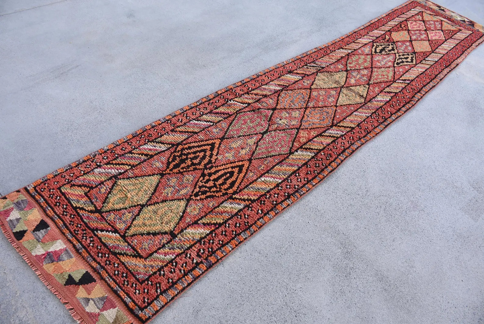 Vintage Turkish Runner Rug 2.7 x 13.3 ft