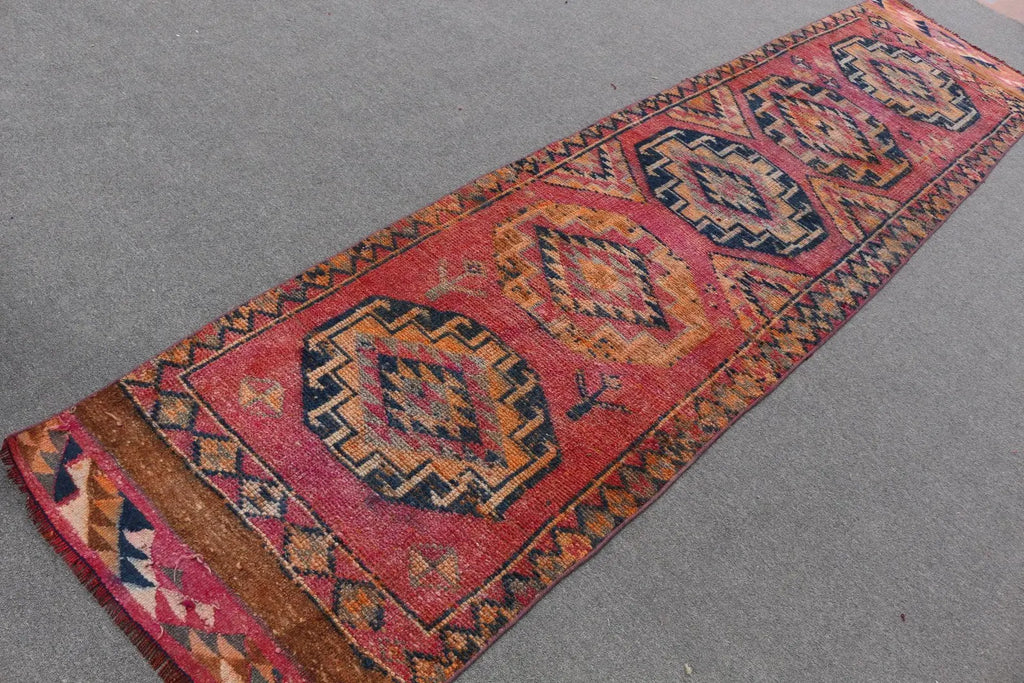 Vintage Turkish Runner Rug 2.6 x 10.6 ft