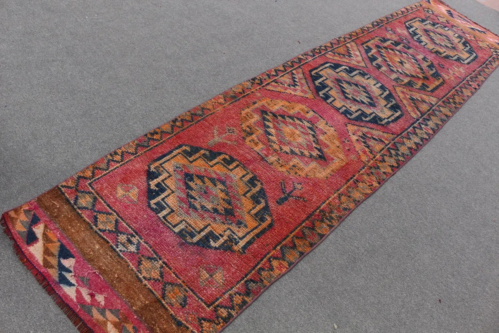 Vintage Turkish Runner Rug 2.6 x 10.6 ft
