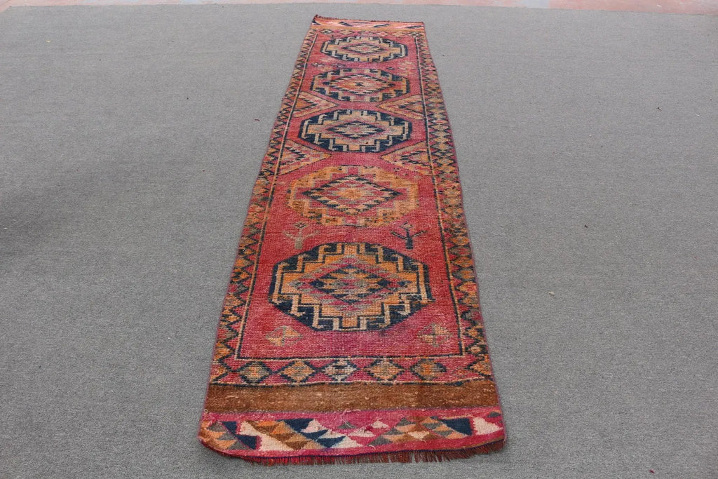 Vintage Turkish Runner Rug 2.6 x 10.6 ft