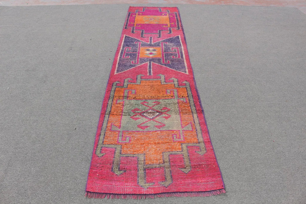 Vintage Turkish Runner Rug 2.8 x 11.6 ft