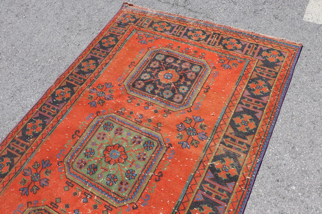 Vintage Turkish Accent Area rug 4.4 x 11.5 ft