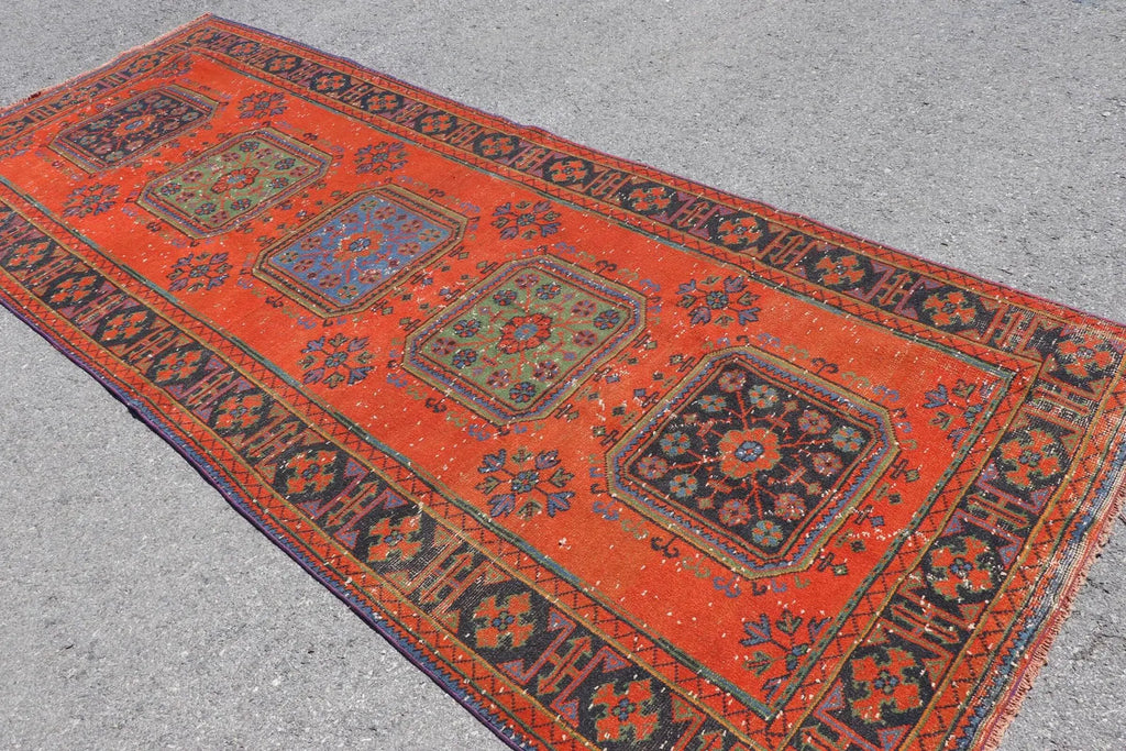Vintage Turkish Accent Area rug 4.4 x 11.5 ft