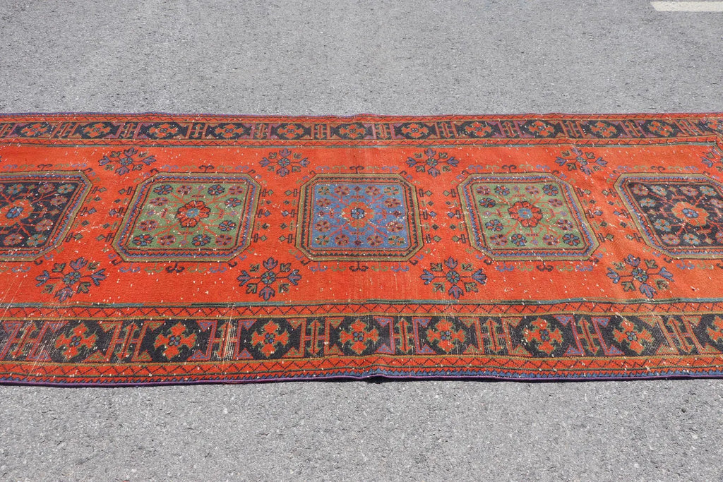 Vintage Turkish Accent Area rug 4.4 x 11.5 ft