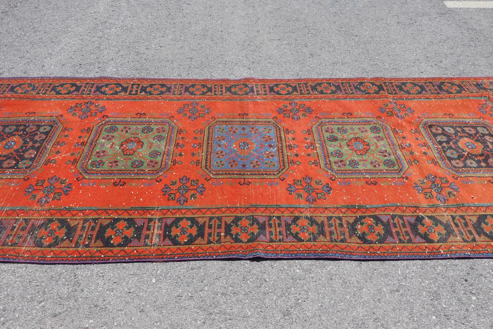 Vintage Turkish Accent Area rug 4.4 x 11.5 ft