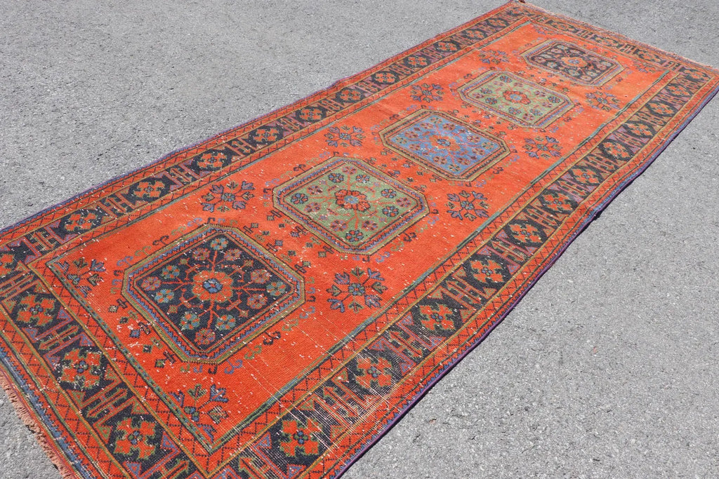 Vintage Turkish Accent Area rug 4.4 x 11.5 ft