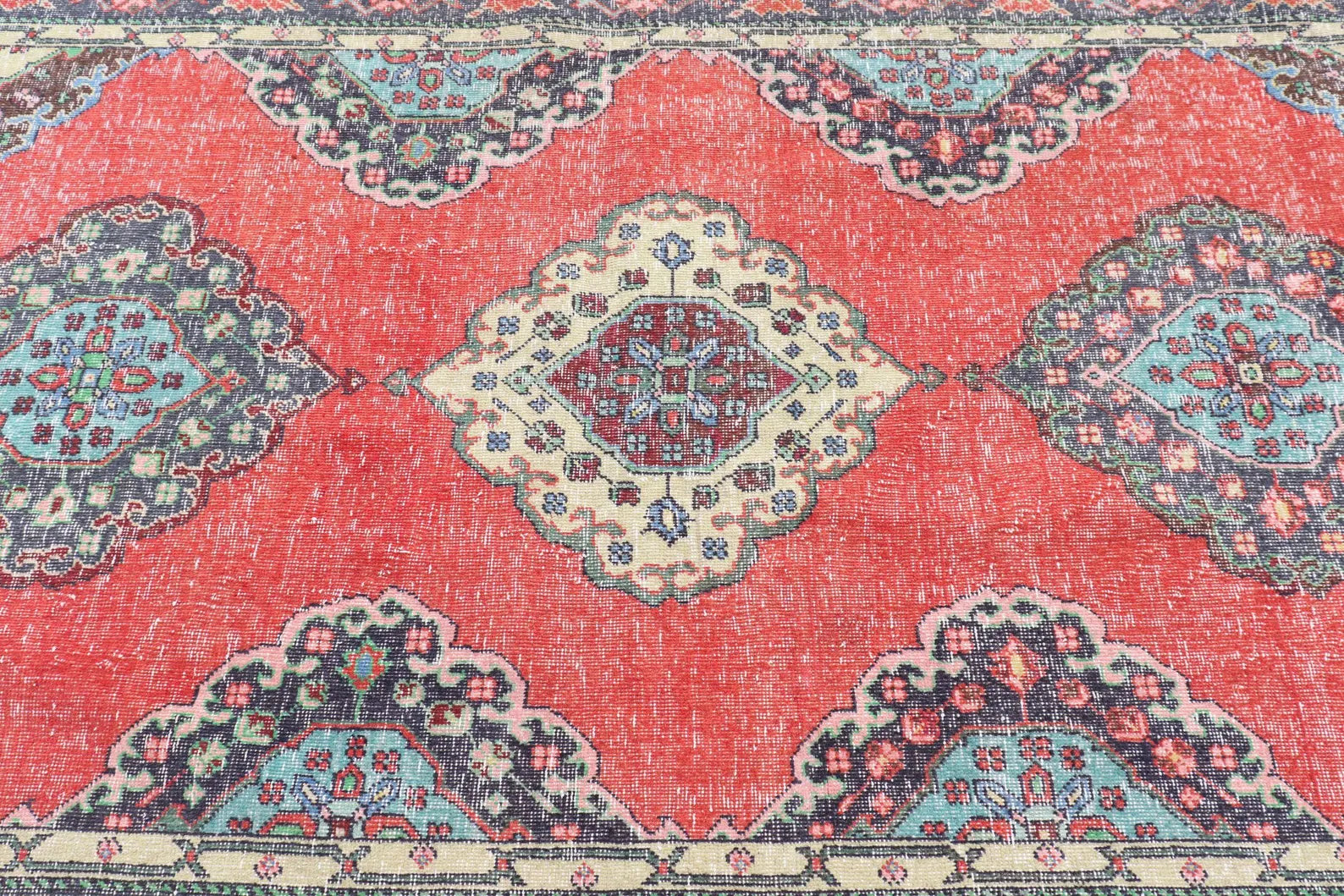 Vintage Turkish Accent Area rug 4.9 x 12.6 ft