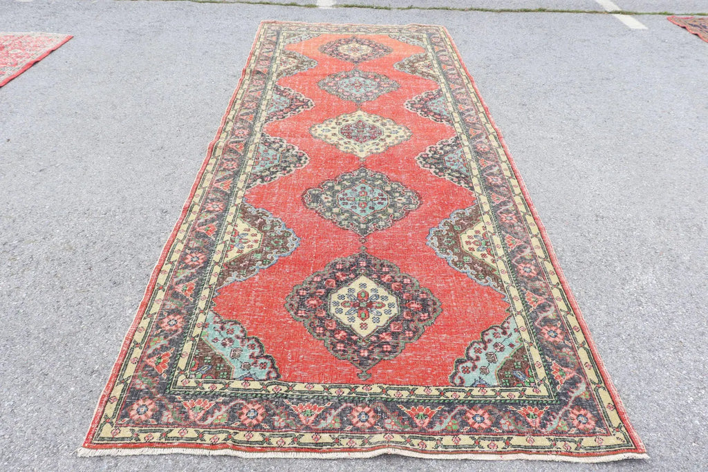 Vintage Turkish Accent Area rug 4.9 x 12.6 ft
