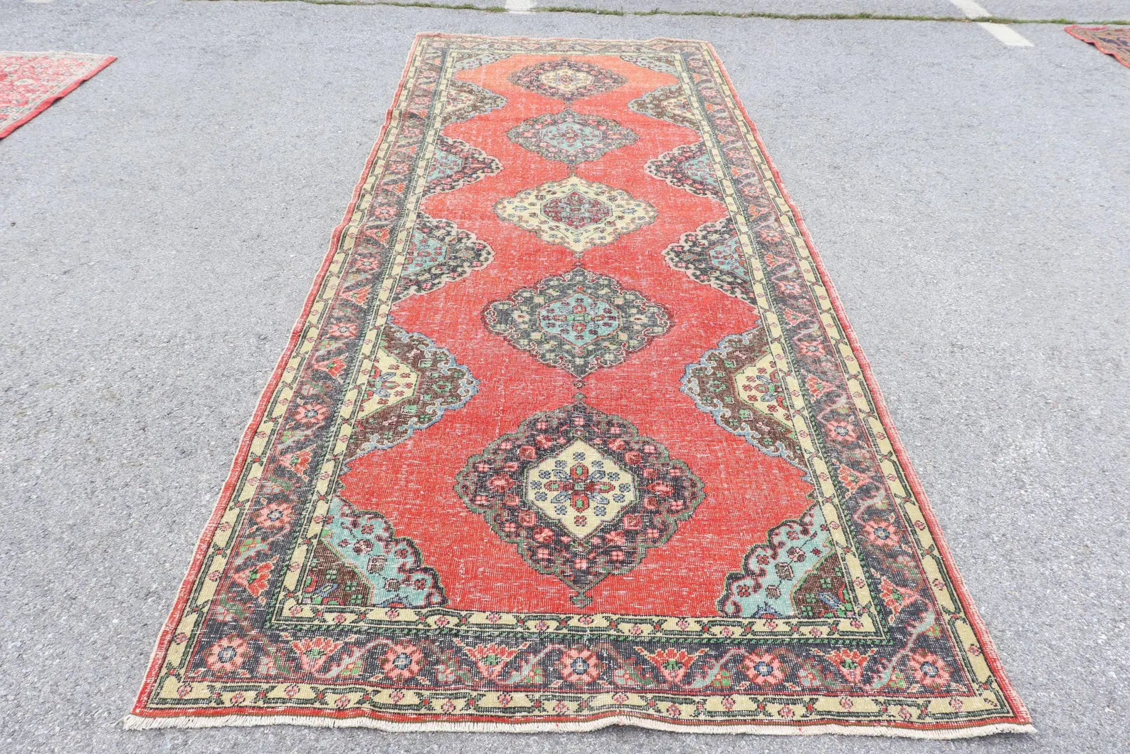 Vintage Turkish Accent Area rug 4.9 x 12.6 ft