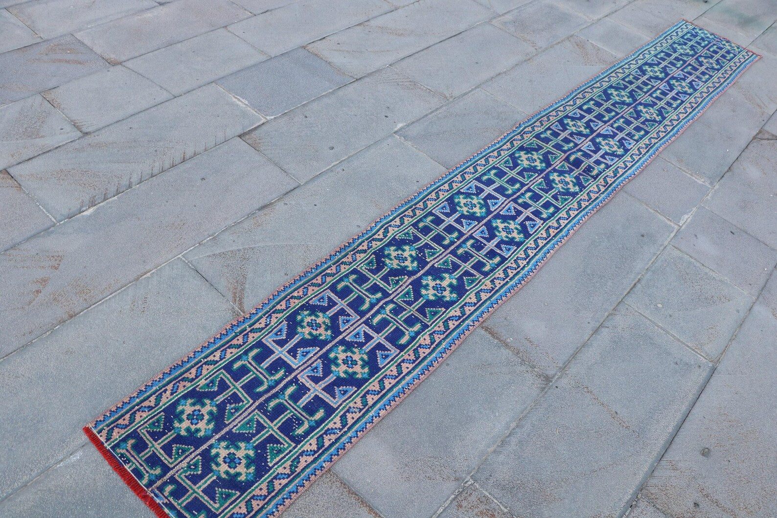 Vintage Turkish Runner Rug 1.4 x 10.5 ft
